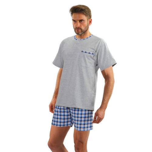 Bawełniana piżama męska, krótki rękaw i spodenki Jasiek Sesto Senso - jasny melanż