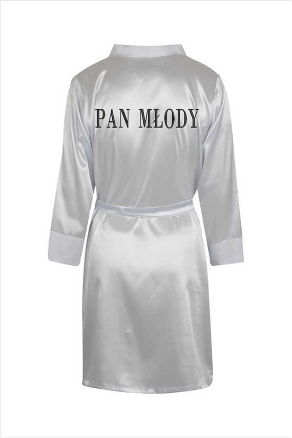 Szlafrok męski satynowy Pan Młody ByShelly - biały/czarny