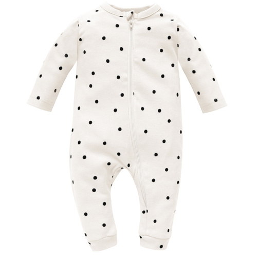 Pajac zapinany na zamek, bez stópek Tres Bien Pinokio - ecru groszki 