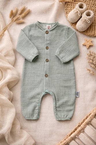 Pajac muślinowy Just Muslin Makoma mint– naturalny komfort, 5 kolorów