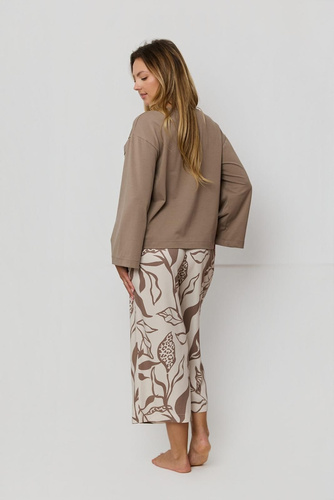 Elegancka Piżama Damska Luna PS75 – Bawełna & Wiskoza, Spodnie 7/8 z Printem | Komfort Premium