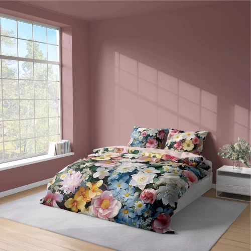 Pościel z mikrofibry kolorowa kwiaty 5313 A Detexpol różowy 