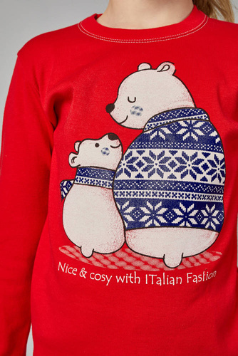 Piżama dziecięca długi rękaw, spodnie Arktyka Italian Fashion - czerwony/druk