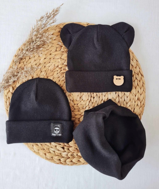 Czapka 15U Teddy prążek podwójna Marija - czarny