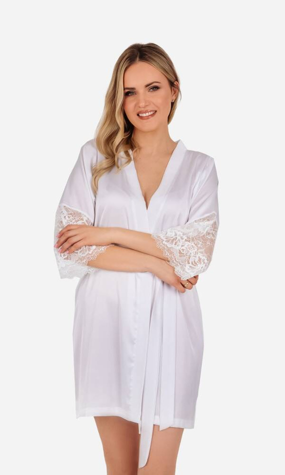 Szlafrok damski satynowy Carin ByShelly - biały