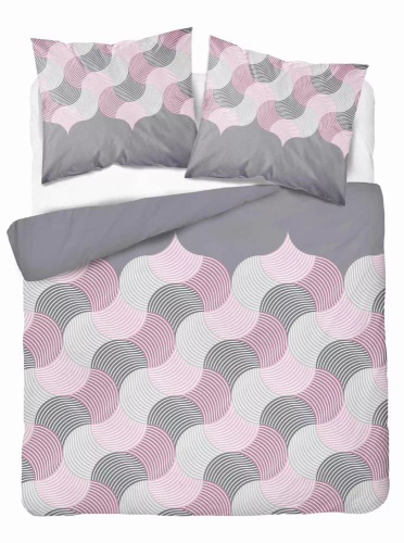 5631 B Detexpol Pastel Flowers szaro-różowe fale geometryczne– pościel flanelowa bawełniana, miękka i przytulna