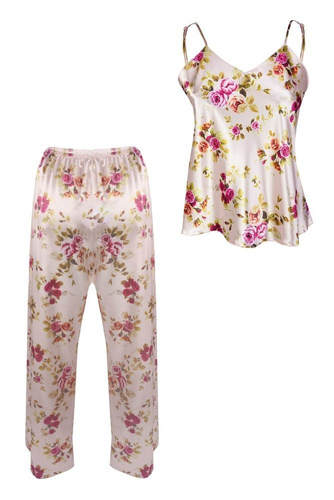 Piżama Damska Satynowa Flowers  DKaren - DK-KI 1 granatowy