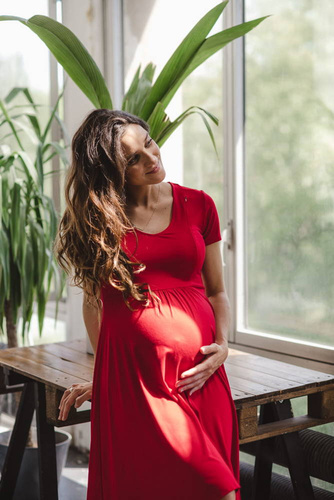 Sukienka ciążowa i do karmienia Mommy Chic Milk&Love karminowy