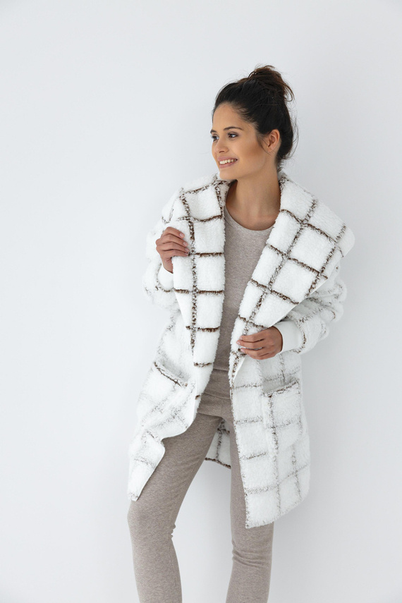 Kardigan Szlafrok Delphine Sensis - biały-kratka