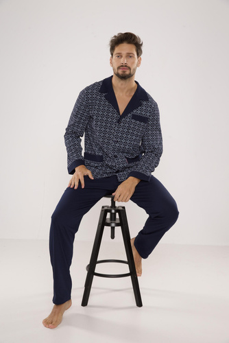 538 Carlo Piżama Męska De lafense - granat+kwadrat