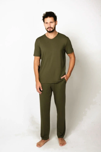 Piżama Męska z krótkim rękawem i długimi spodniami Dallas Italian Fashion - khaki