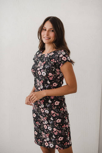 Milky dress sukienka do karmienia krótki rękaw Milk&Love kwiaty na czarnym