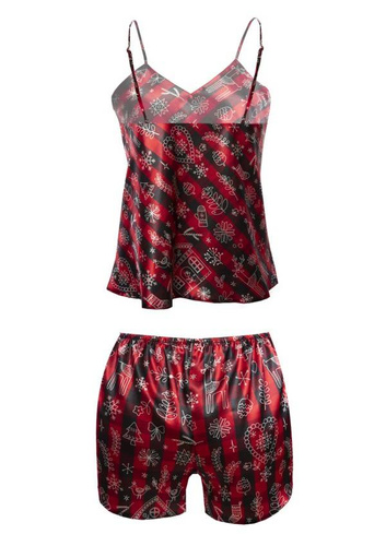 Piżama Damska Satynowa DK-KK DKaren - czerwony 012