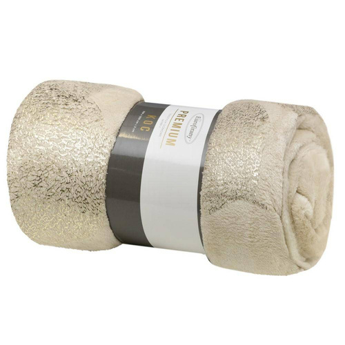 Koc narzuta z mikrofibry z błyszczącym nadrukiem liści Ginko 2 Eurofirany miodowy