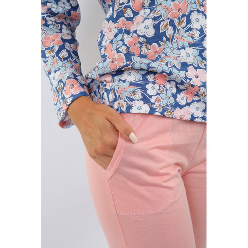 Piżama damska Karolina Long Sesto Senso morela kwiaty