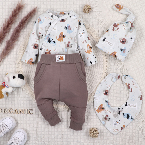 Komplet niemowlęcy z bawełny organicznej Psaki Nini beżowy