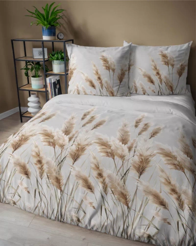 Pościel satynowa Trawy pampasowe 5329 B Detexpol szary 