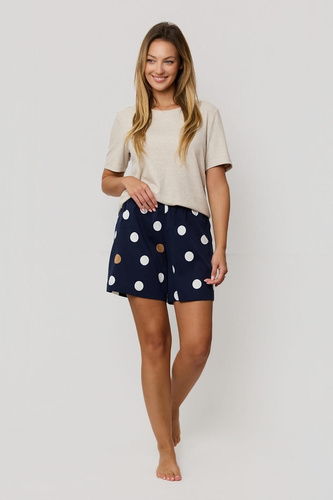 Piżama Mefemi by Nipplex Oceane – wiskozowa, z prążkowaną koszulką i szortami w grochy