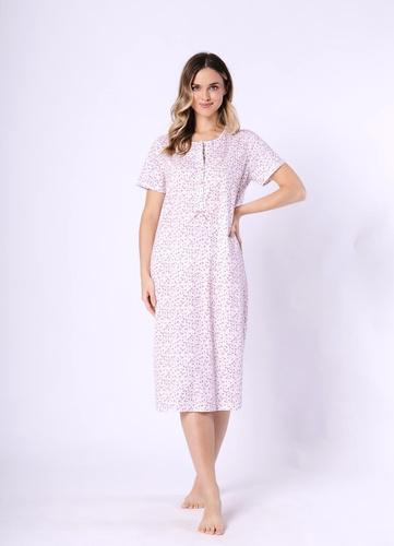 Oriana 1723/1760 Leveza koszula damska bawełniana midi, krótki rękaw, guziki