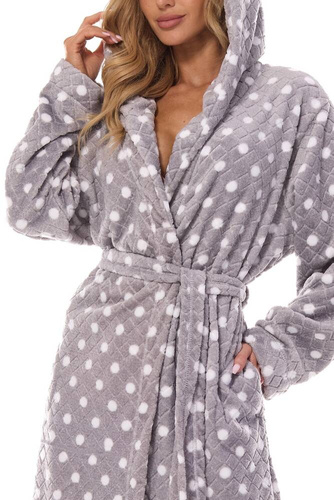 Długi szlafrok damski 2406 Dots Long L&L grafitowy 