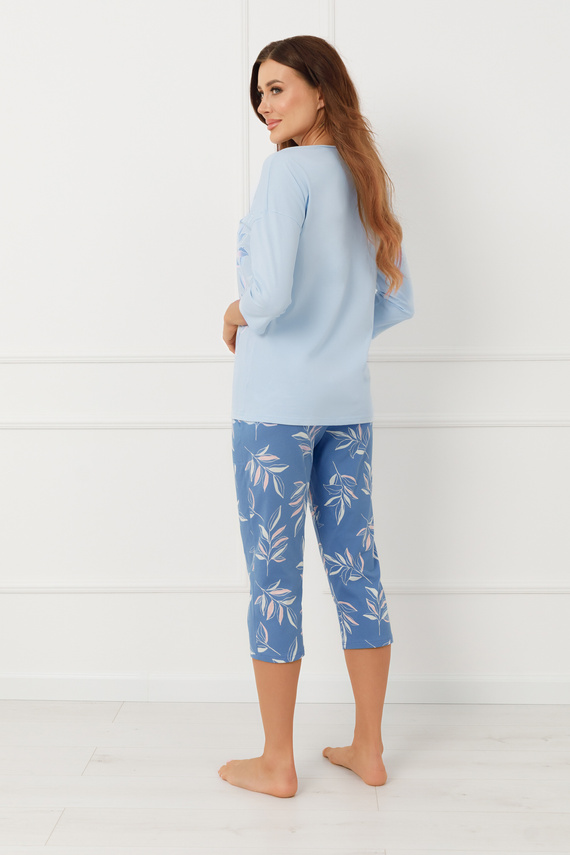 Bawełniana piżama damska ERULA Italian Fashion 3/4 plus size- niebieska