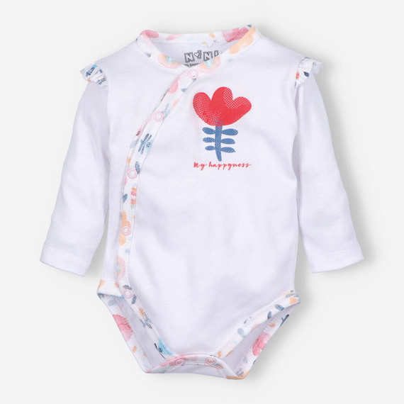 Body rozpinane z bawełny organicznej Tęczowy Ogród Nini - białe