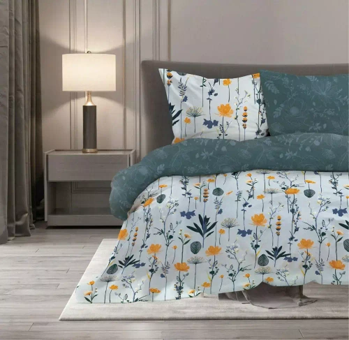 Pościel satynowa Elegant 013 kwiaty Faro szary 