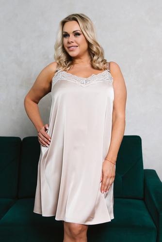 Koszula nocna wąskie ramiączko, krótka Dotyk Italia Fashion - beżowy