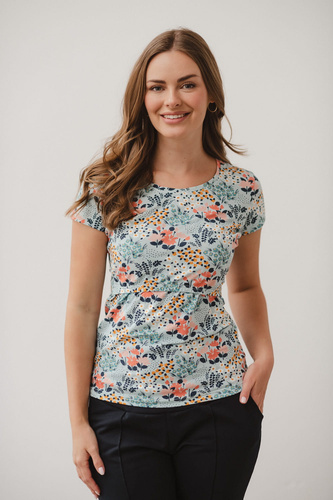Bluzka do karmienia i ciążowa z krótkim rękawem Milk Shirt Milk&Love łąka na błękitnym