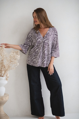 Milk&Love Bluzka ciążowa i do karmienia Bahama Mama w tropikalny print– wiskoza, oversize, rękaw 3/4