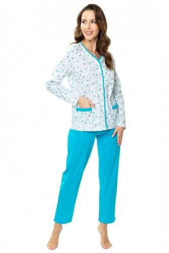 Piżama damska 86566 Anna rozpinana Mewa - biały-turkus