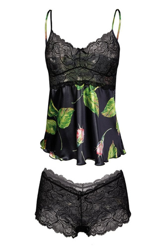  Komplet piżama damska Flowers DKaren - DK-KA czarny