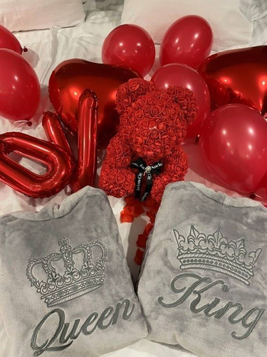 Zestaw szlafroków Queen&King + Korona ByShelly - jasny szary/srebrny