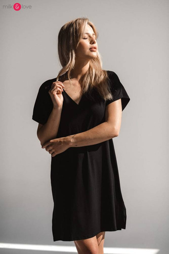 Bambusowa koszula nocna ciążowa i do karmienia Moon Milk&Love czarny