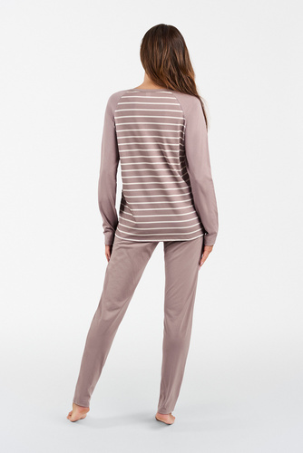 Piżama Damska długi rękaw, długie spodnie Oda Italian Fashion - druk cappuccino/cappuccino 