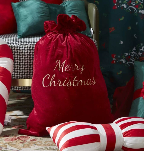 Świąteczny worek na prezenty 52x80 Merry – bordowy welur Spod Igły i Nitki