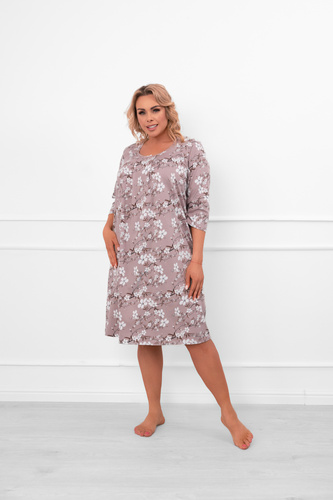 Koszula nocna Oszima z bawełny klasyczna 3/4 rękaw z kontrastowym nadrukiem Italian Fashion