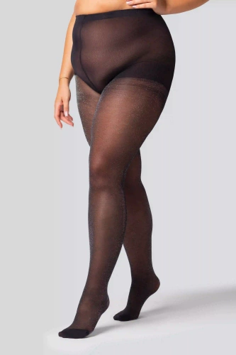 Shine Rajstopy damskie Queen Size 30 den – czarne ze srebrnym brokatem, błyszczące