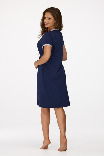 Senizo koszula nocna ciążowa no. 36 granatowy– bawełna, krótki rękaw, elegancka koronka