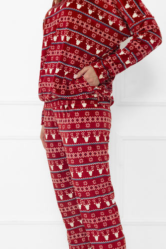 Komplet damski Navara – ciepły homewear polarowy z zimowym motywem Italian Fashion - bordowy 