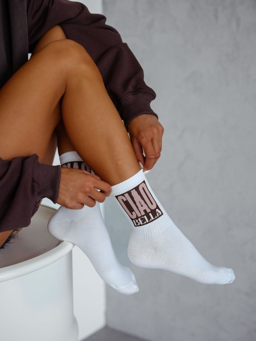Damskie skarpetki Milena 0200-174 – z napisem Ciao Bella w stylu streetwear