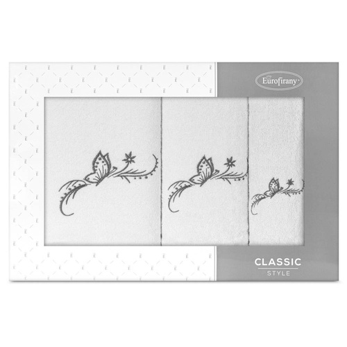 Komplet ręczników Kamelia z haftem z motywem motyli Eurofirany biały/grafitowy