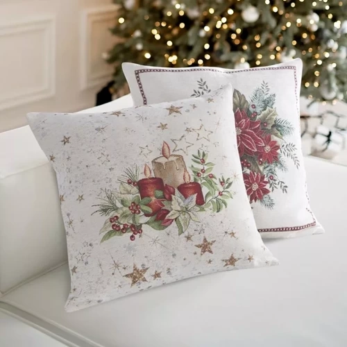 Poszewka świąteczna gobelinowa stroik Chp 1270 Eurofirany beżowy