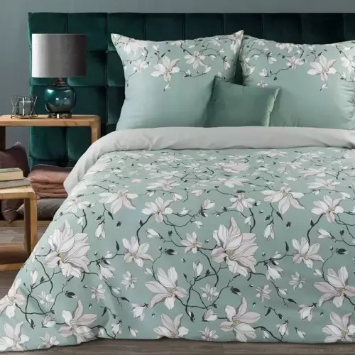 Pościel satynowa Spring 04 Kwiaty Eurofirany miętowy