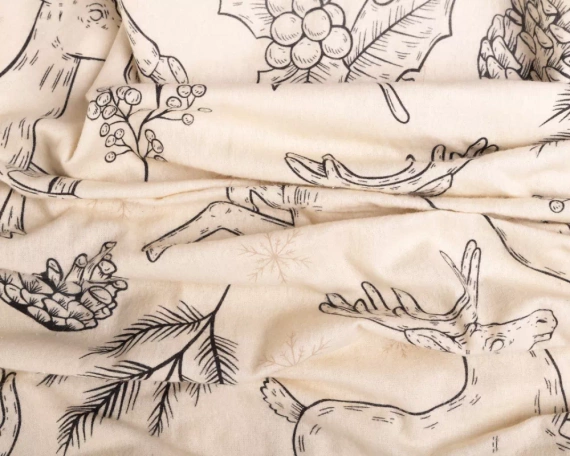 Pościel flanelowa świąteczna renifery F-86 Matex kremowy