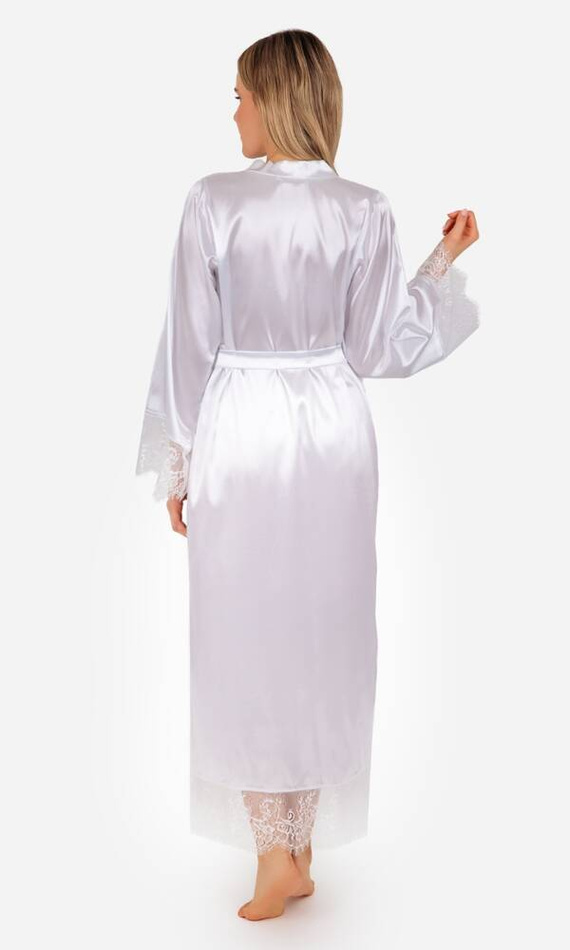 Szlafrok damski satynowy długi Blanka ByShelly - biały