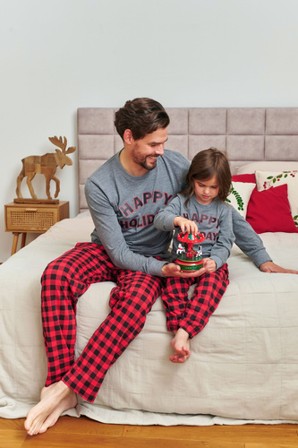 Doctor Nap 7344 – piżama męska bawełniana, szara góra i spodnie w kratę