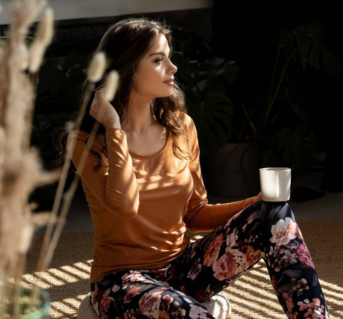 Piżama damska Marie Momenti Per Me carmel-Navy	