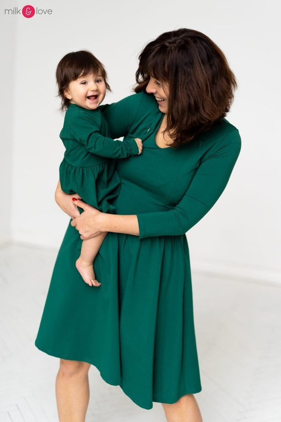Sukienka do karmienia Just Milk butelkowa zieleń rękaw 7/8 Milk&Love