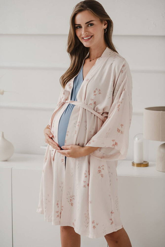 Szlafrok ciążowy bambusowy Flowers on pink Milk&Love różowy  